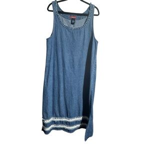 Agapo Denim Jumper Dress – Size Large – 100% Cotton – Cozy & Easy Fit Casual